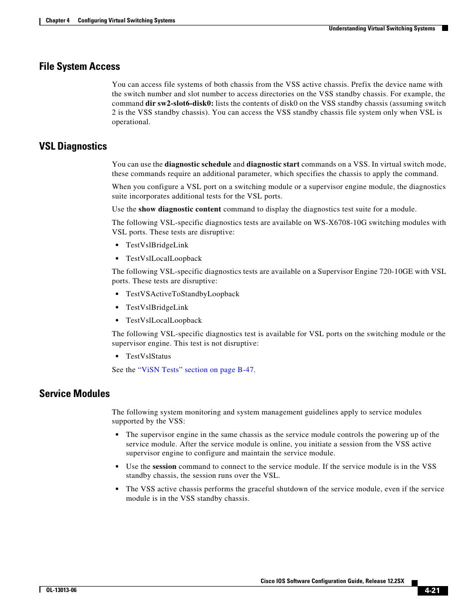 File system access, Vsl diagnostics, Service modules | Cisco 6500 User Manual | Page 21 / 72