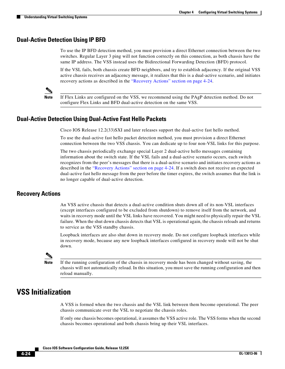 Dual-active detection using ip bfd, Recovery actions, Vss initialization | Cisco 6500 User Manual | Page 24 / 72