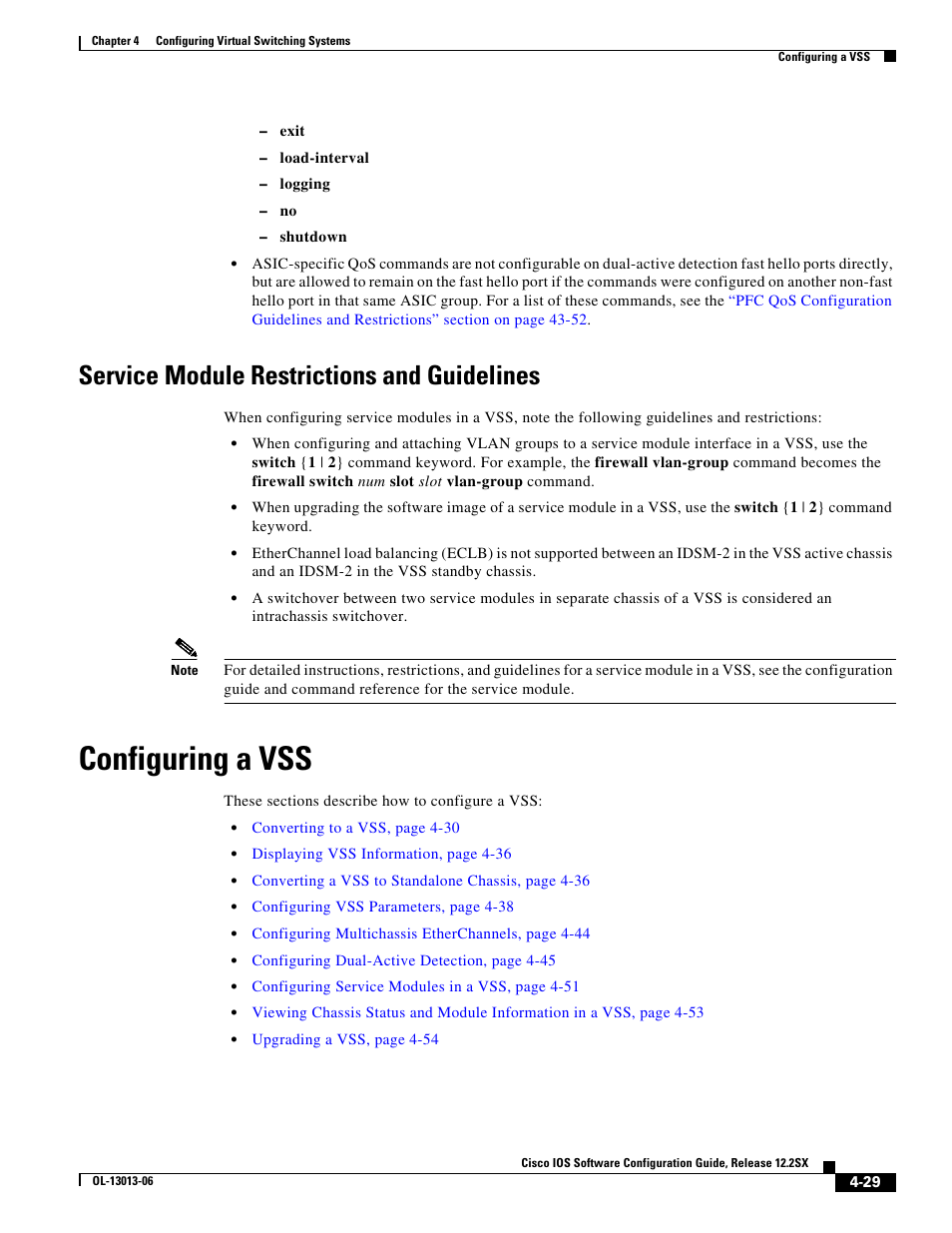 Service module restrictions and guidelines, Configuring a vss | Cisco 6500 User Manual | Page 29 / 72