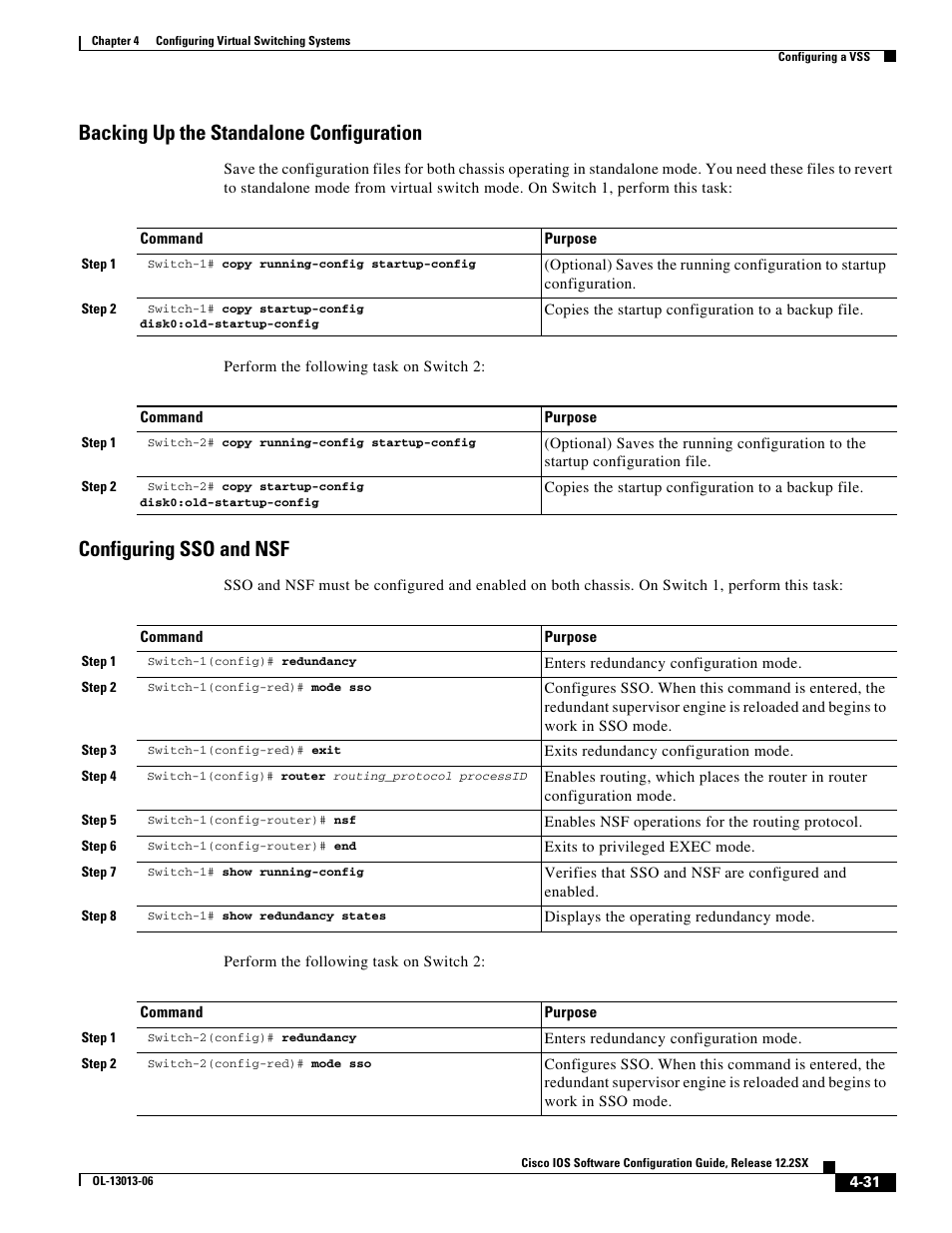 Backing up the standalone configuration, Configuring sso and nsf | Cisco 6500 User Manual | Page 31 / 72