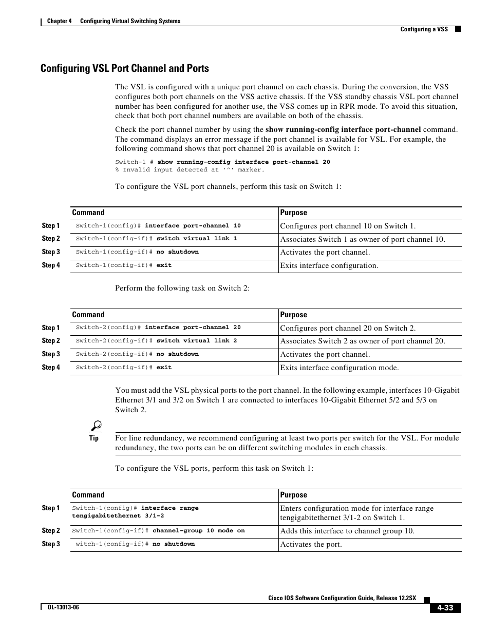 Configuring vsl port channel and ports | Cisco 6500 User Manual | Page 33 / 72
