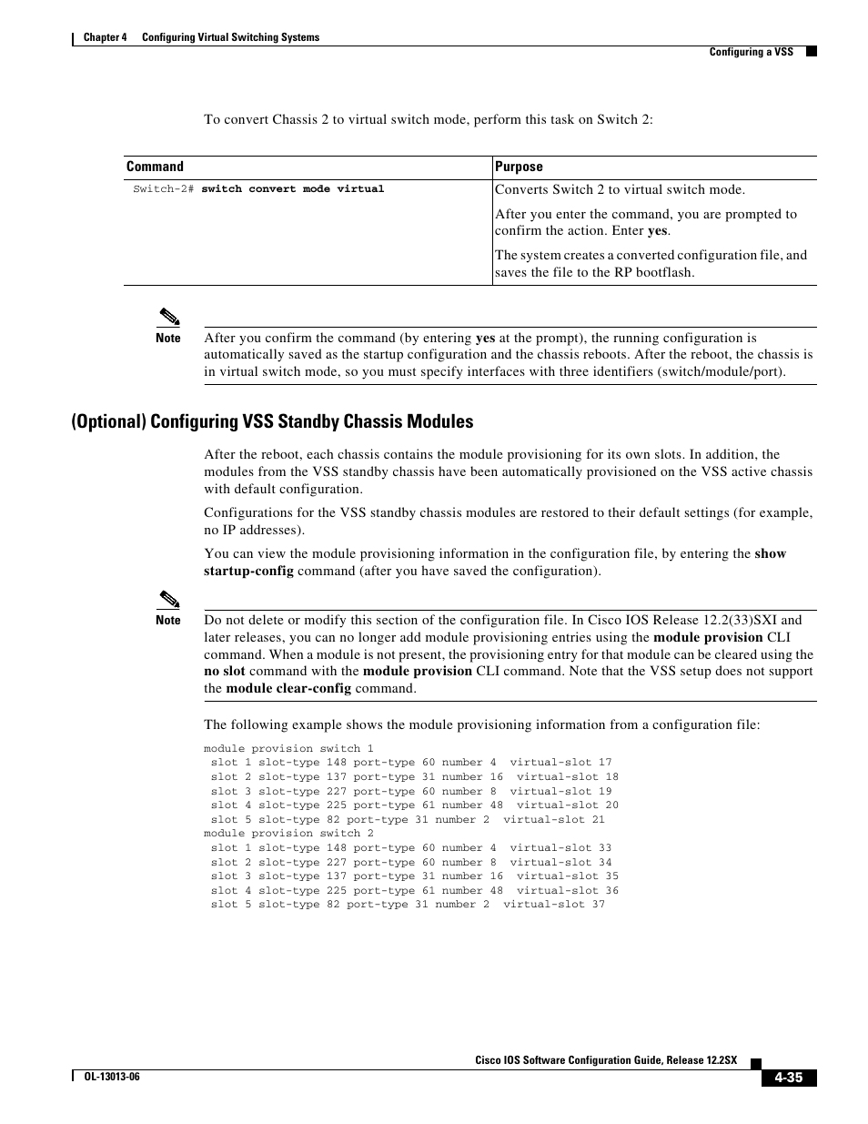 Optional) configuring vss standby chassis modules | Cisco 6500 User Manual | Page 35 / 72