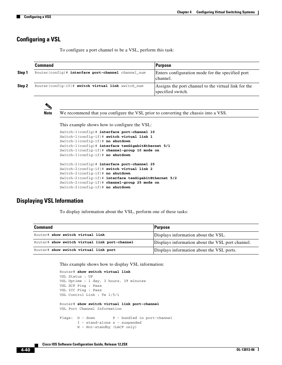 Configuring a vsl, Displaying vsl information | Cisco 6500 User Manual | Page 40 / 72