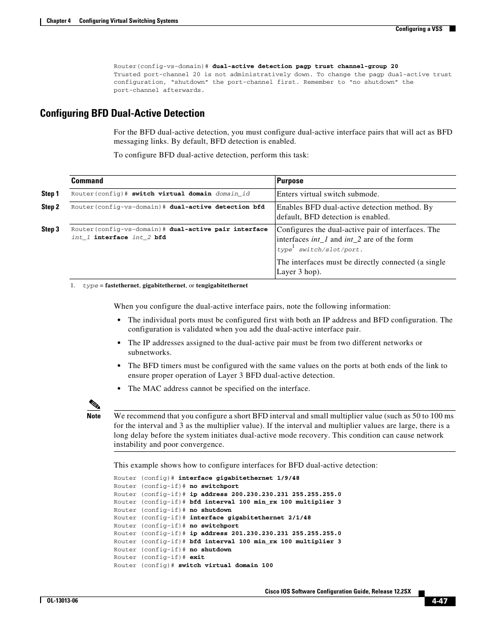 Configuring bfd dual-active detection | Cisco 6500 User Manual | Page 47 / 72