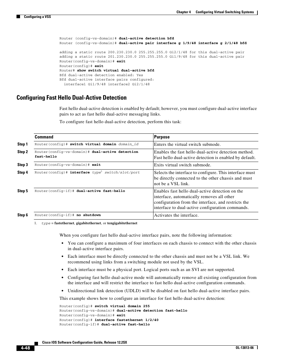 Configuring fast hello dual-active detection | Cisco 6500 User Manual | Page 48 / 72