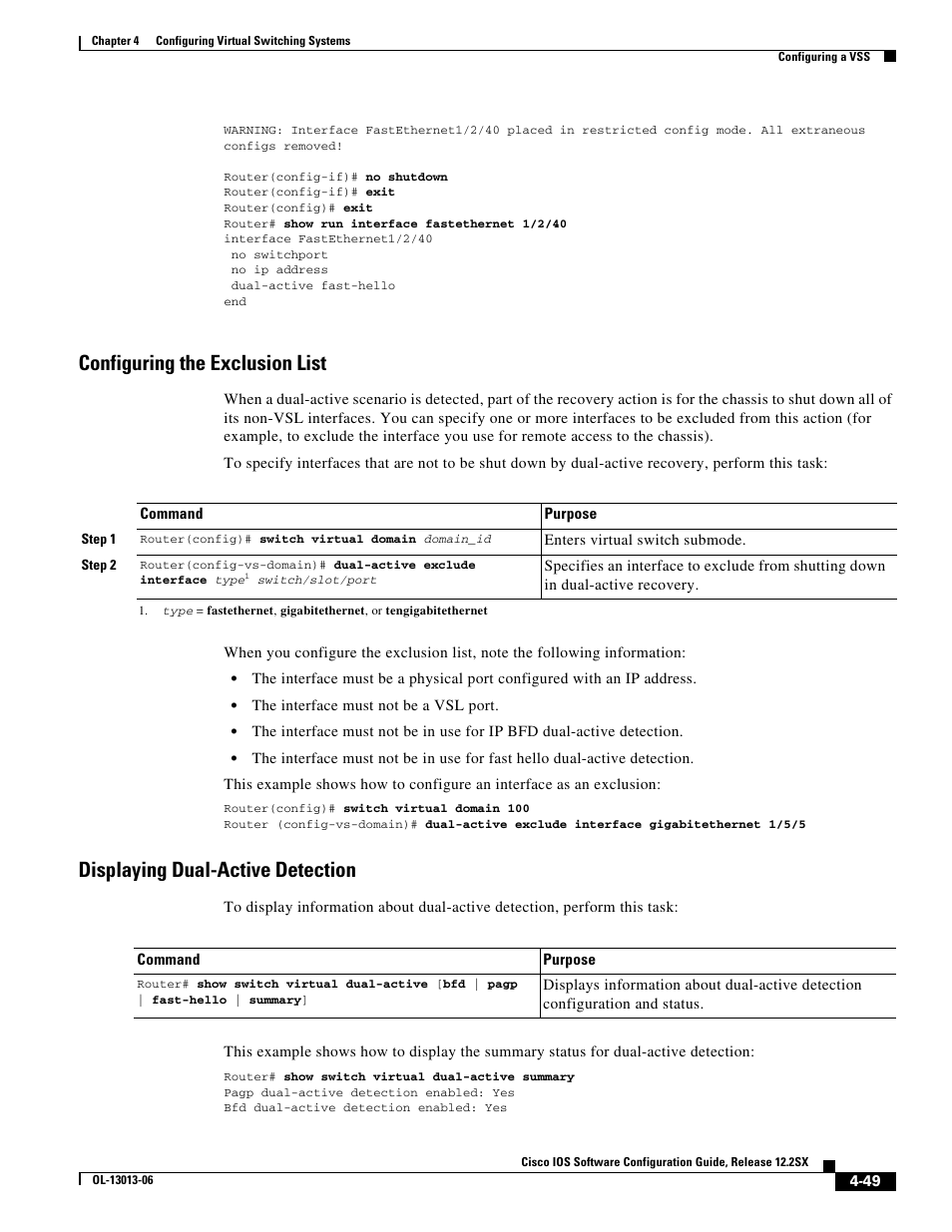Configuring the exclusion list, Displaying dual-active detection | Cisco 6500 User Manual | Page 49 / 72