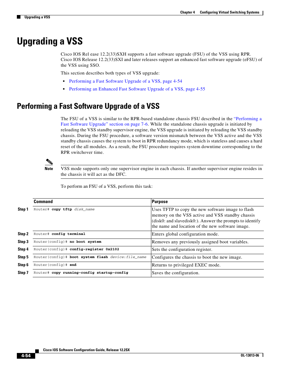 Upgrading a vss, Performing a fast software upgrade of a vss, Upgrading a | Cisco 6500 User Manual | Page 54 / 72