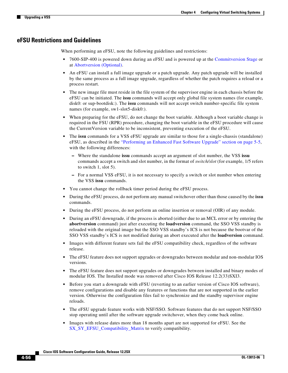 Efsu restrictions and guidelines | Cisco 6500 User Manual | Page 56 / 72