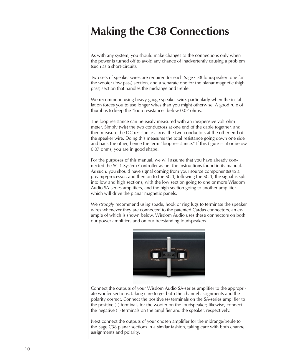 Making the c38 connections | Wisdom Audio Sage Series C38 User Manual | Page 10 / 30
