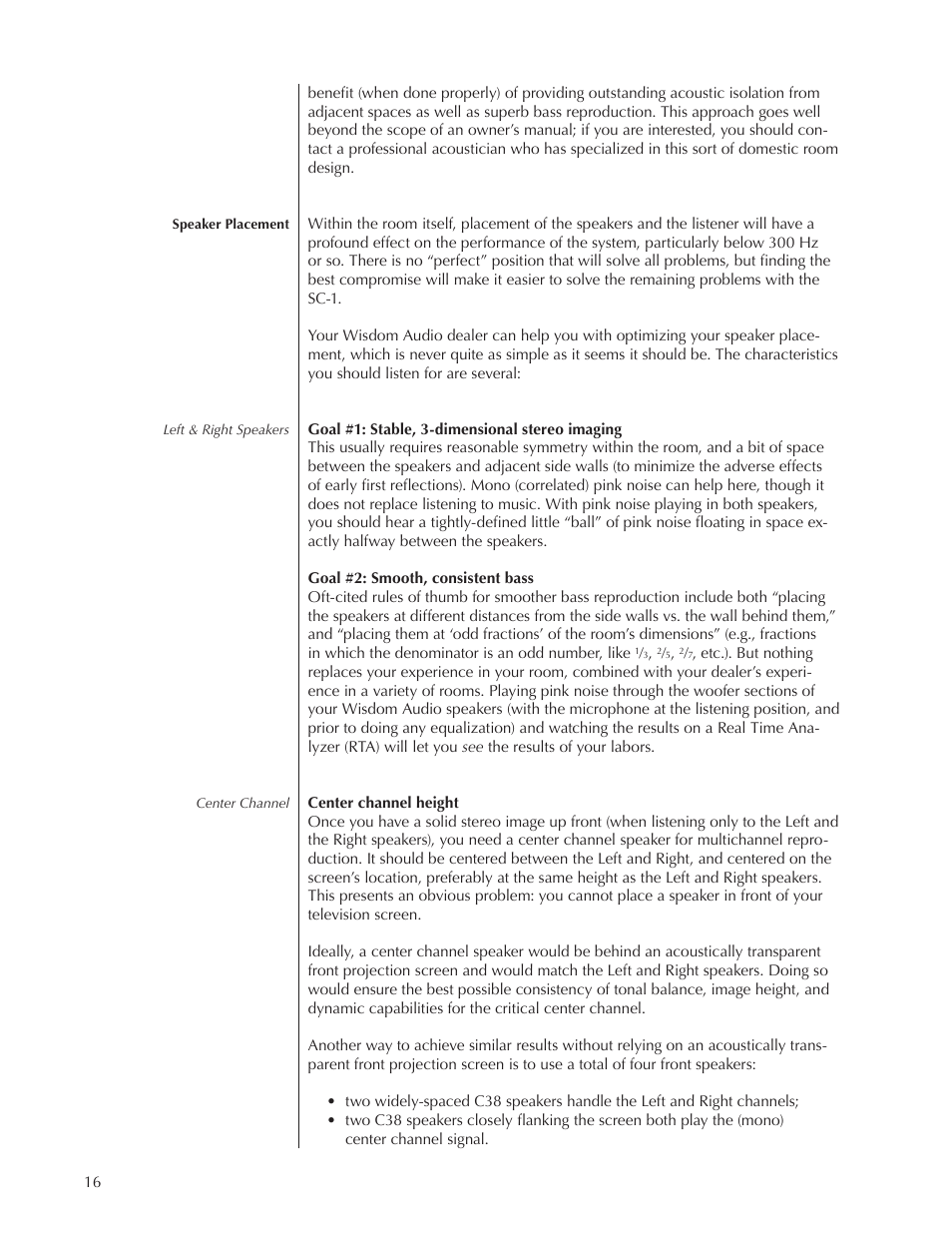 Wisdom Audio Sage Series C38 User Manual | Page 16 / 30