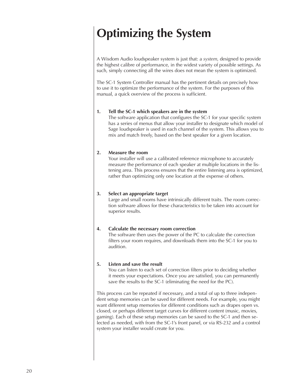 Optimizing the system | Wisdom Audio Sage Series C38 User Manual | Page 20 / 30