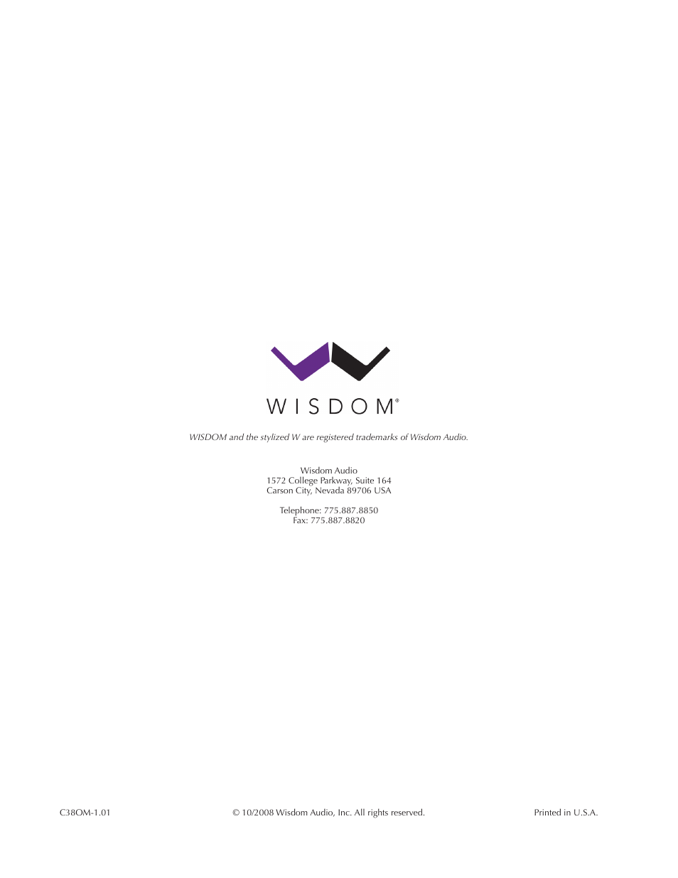 Wisdom Audio Sage Series C38 User Manual | Page 30 / 30