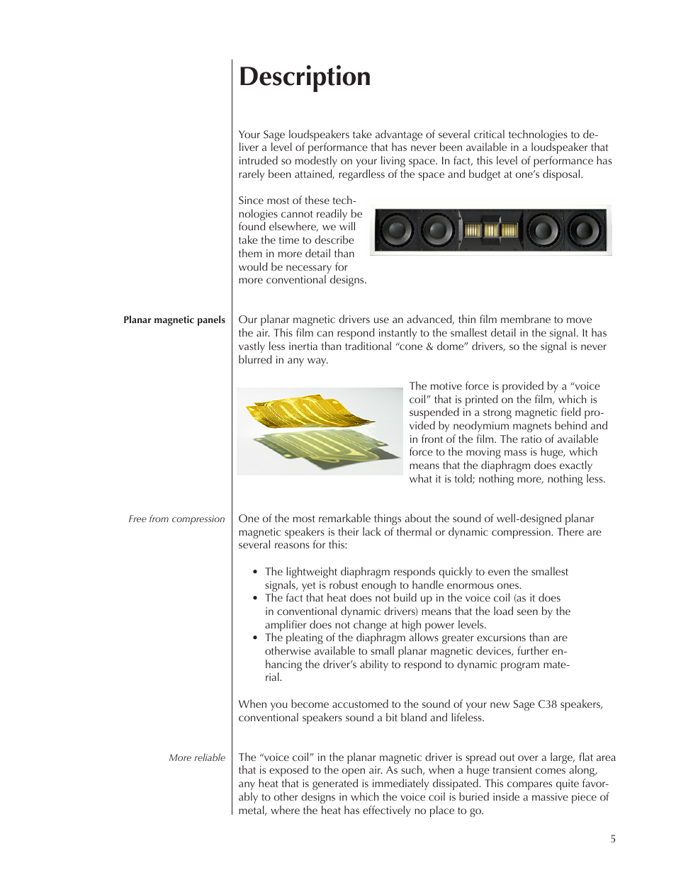 Description | Wisdom Audio Sage Series C38 User Manual | Page 5 / 30