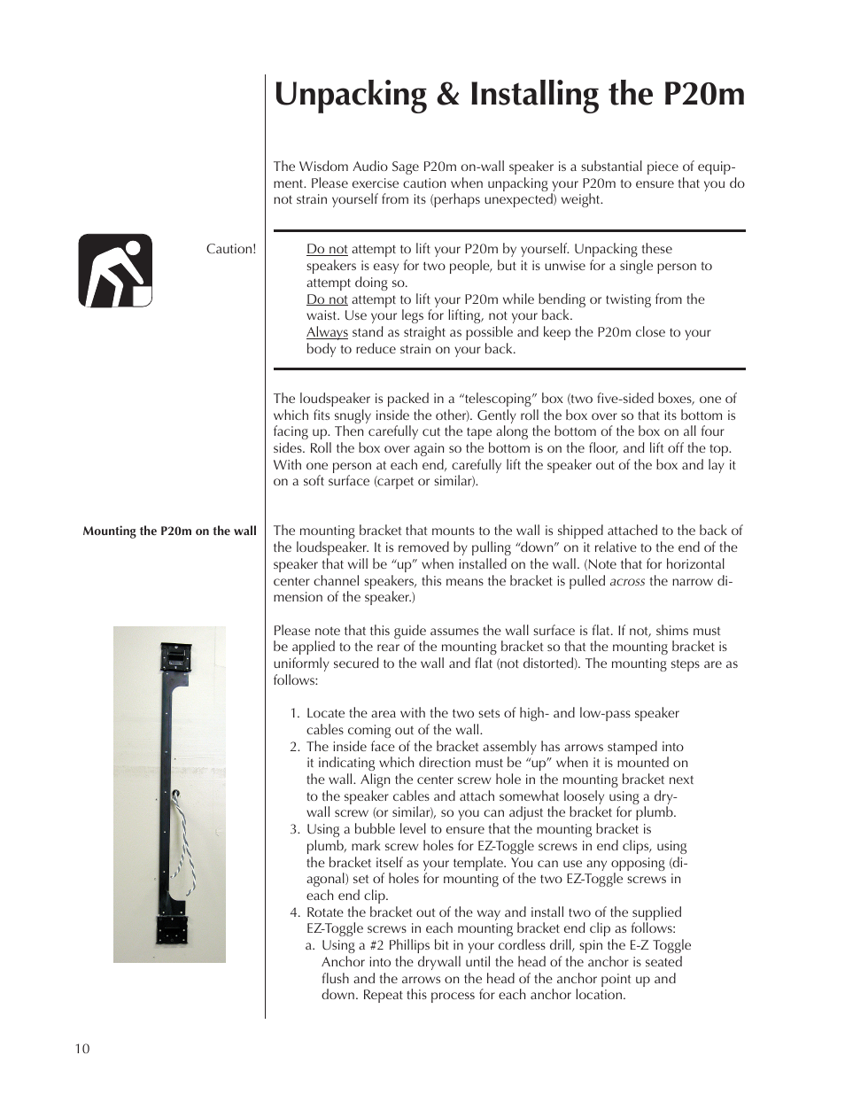 Unpacking & installing the p20m | Wisdom Audio Sage Series P20 User Manual | Page 10 / 28