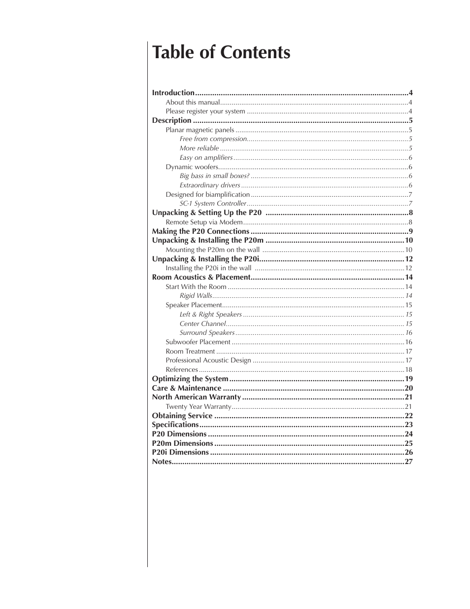 Wisdom Audio Sage Series P20 User Manual | Page 2 / 28