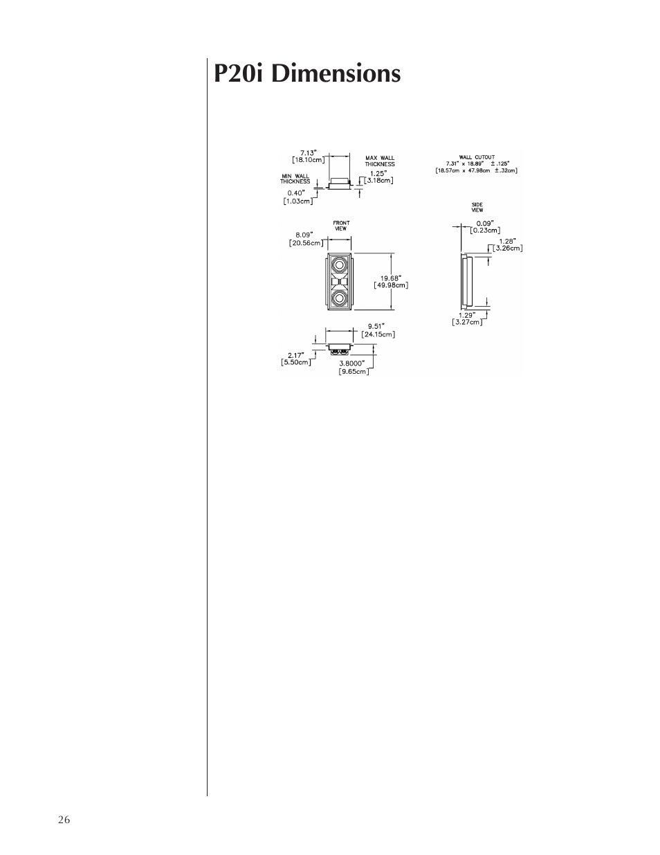 P20i dimensions | Wisdom Audio Sage Series P20 User Manual | Page 26 / 28