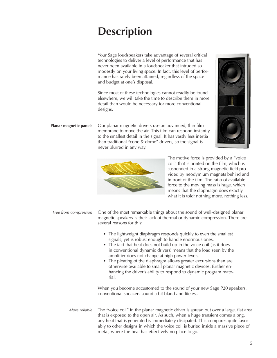 Description | Wisdom Audio Sage Series P20 User Manual | Page 5 / 28