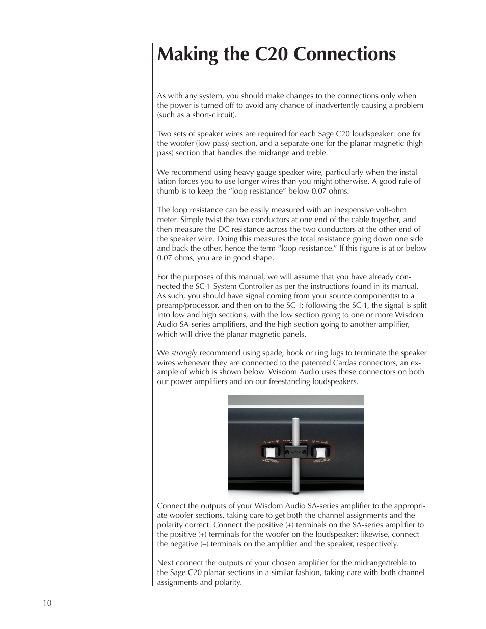 Making the c20 connections | Wisdom Audio Sage Series C20 User Manual | Page 10 / 30