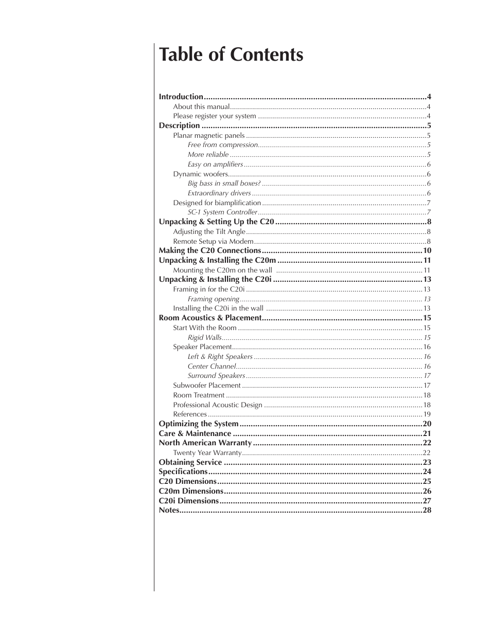 Wisdom Audio Sage Series C20 User Manual | Page 2 / 30
