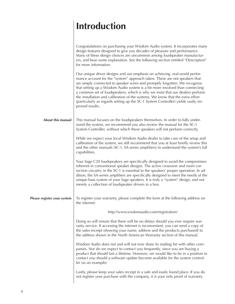 Introduction | Wisdom Audio Sage Series C20 User Manual | Page 4 / 30