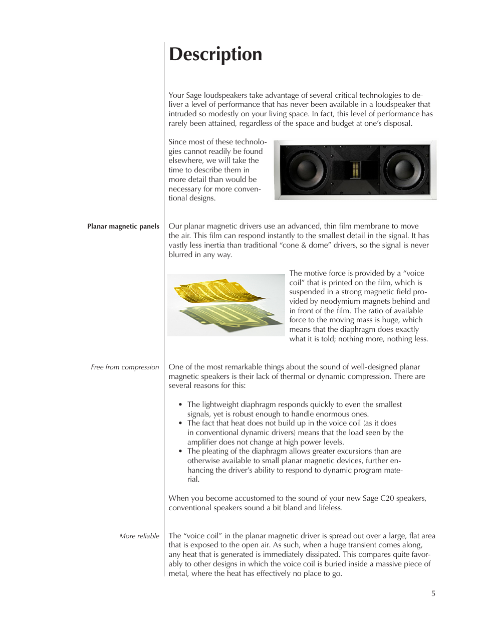 Description | Wisdom Audio Sage Series C20 User Manual | Page 5 / 30