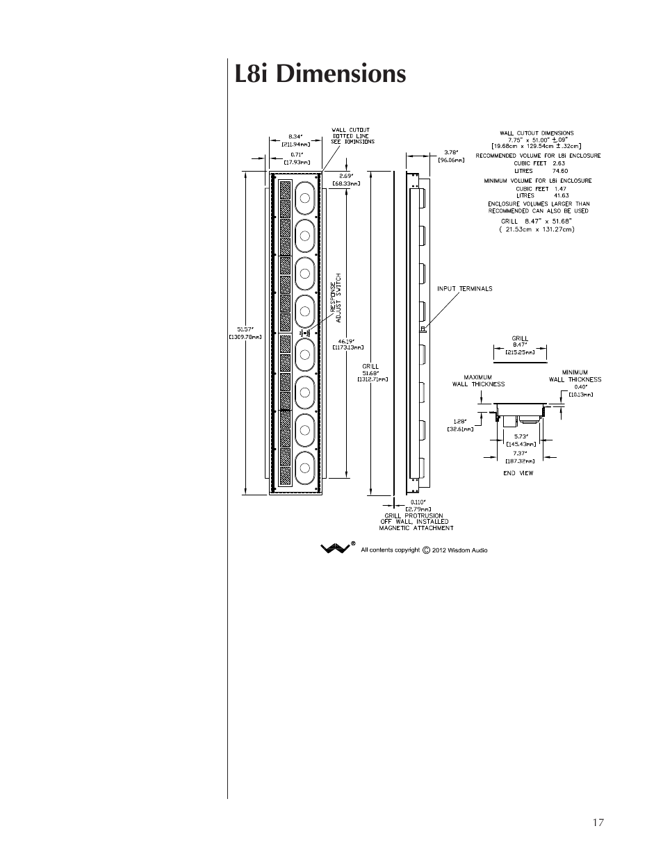 L8i dimensions | Wisdom Audio Insight Series L8i User Manual | Page 17 / 18