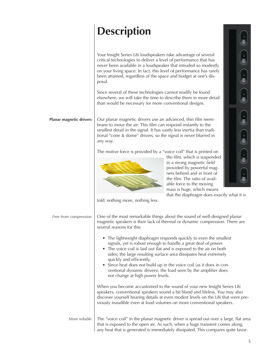 Description | Wisdom Audio Insight Series L8i User Manual | Page 5 / 18