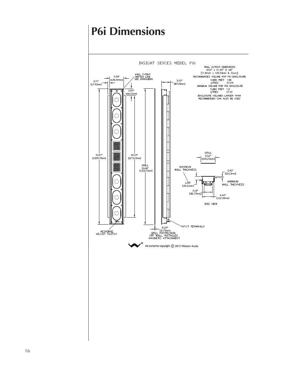 P6i dimensions | Wisdom Audio Insight Series P6i User Manual | Page 16 / 18