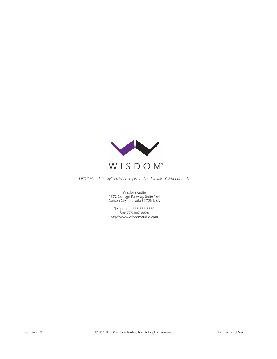 Wisdom Audio Insight Series P6i User Manual | Page 18 / 18