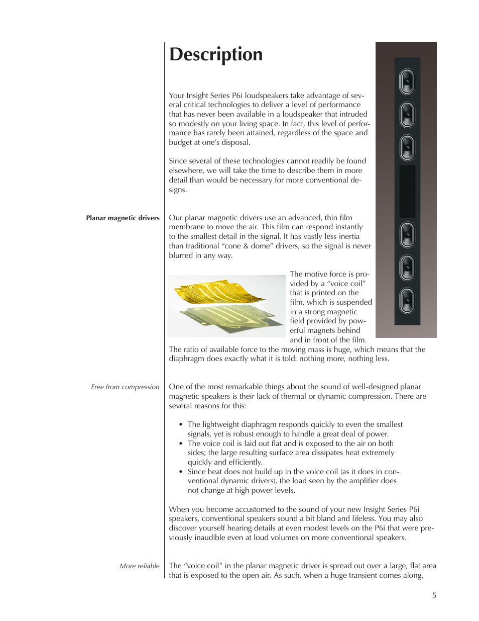 Description | Wisdom Audio Insight Series P6i User Manual | Page 5 / 18