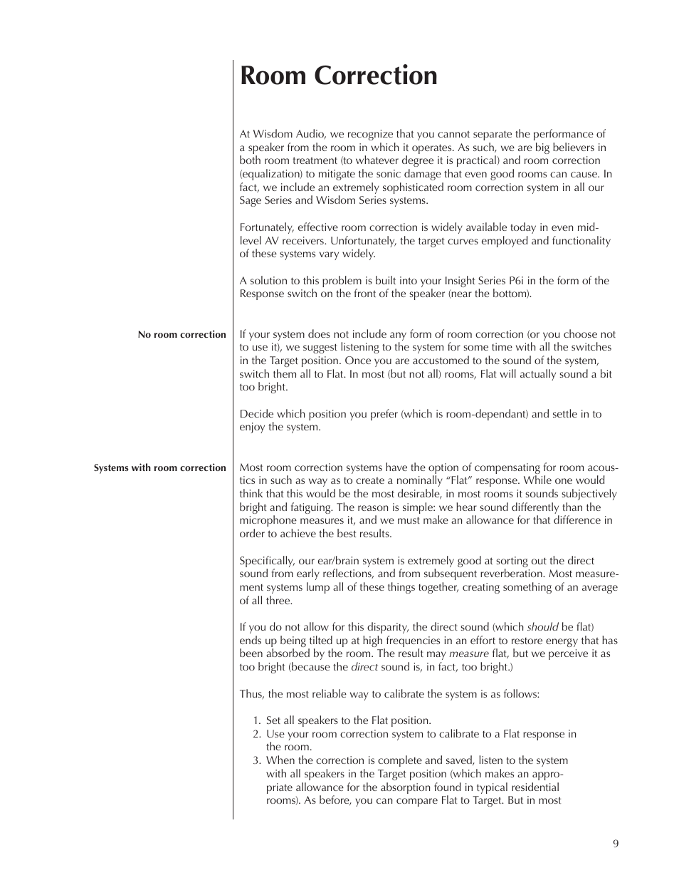 Room correction | Wisdom Audio Insight Series P6i User Manual | Page 9 / 18