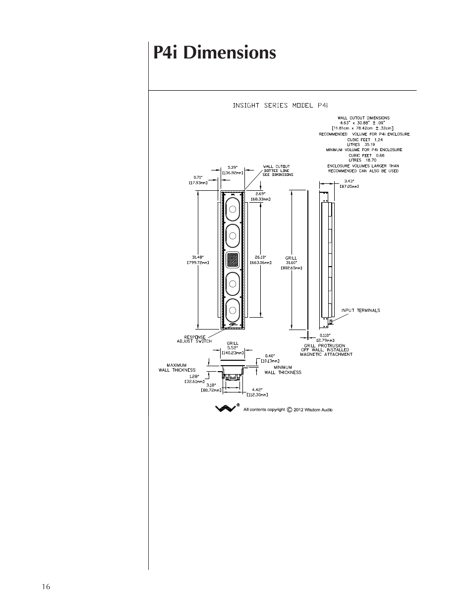 P4i dimensions | Wisdom Audio Insight Series P4i User Manual | Page 16 / 18