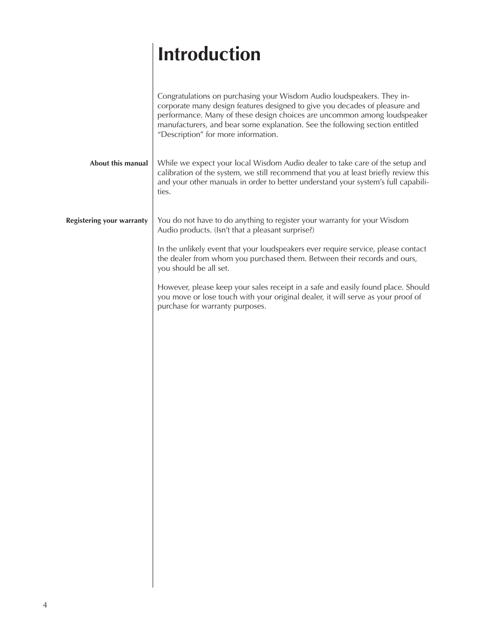 Introduction | Wisdom Audio Insight Series P4i User Manual | Page 4 / 18