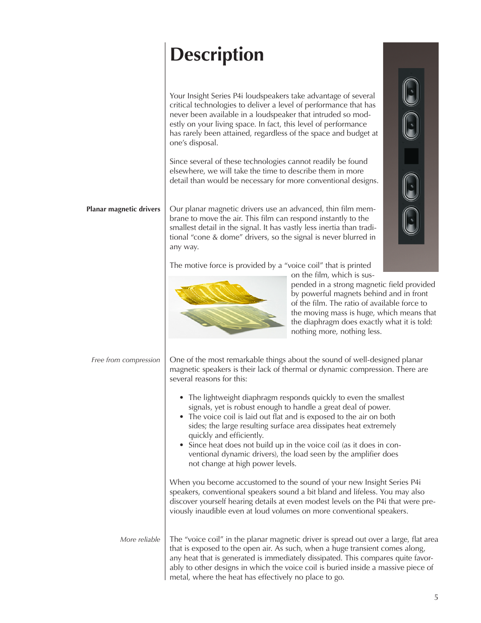 Description | Wisdom Audio Insight Series P4i User Manual | Page 5 / 18