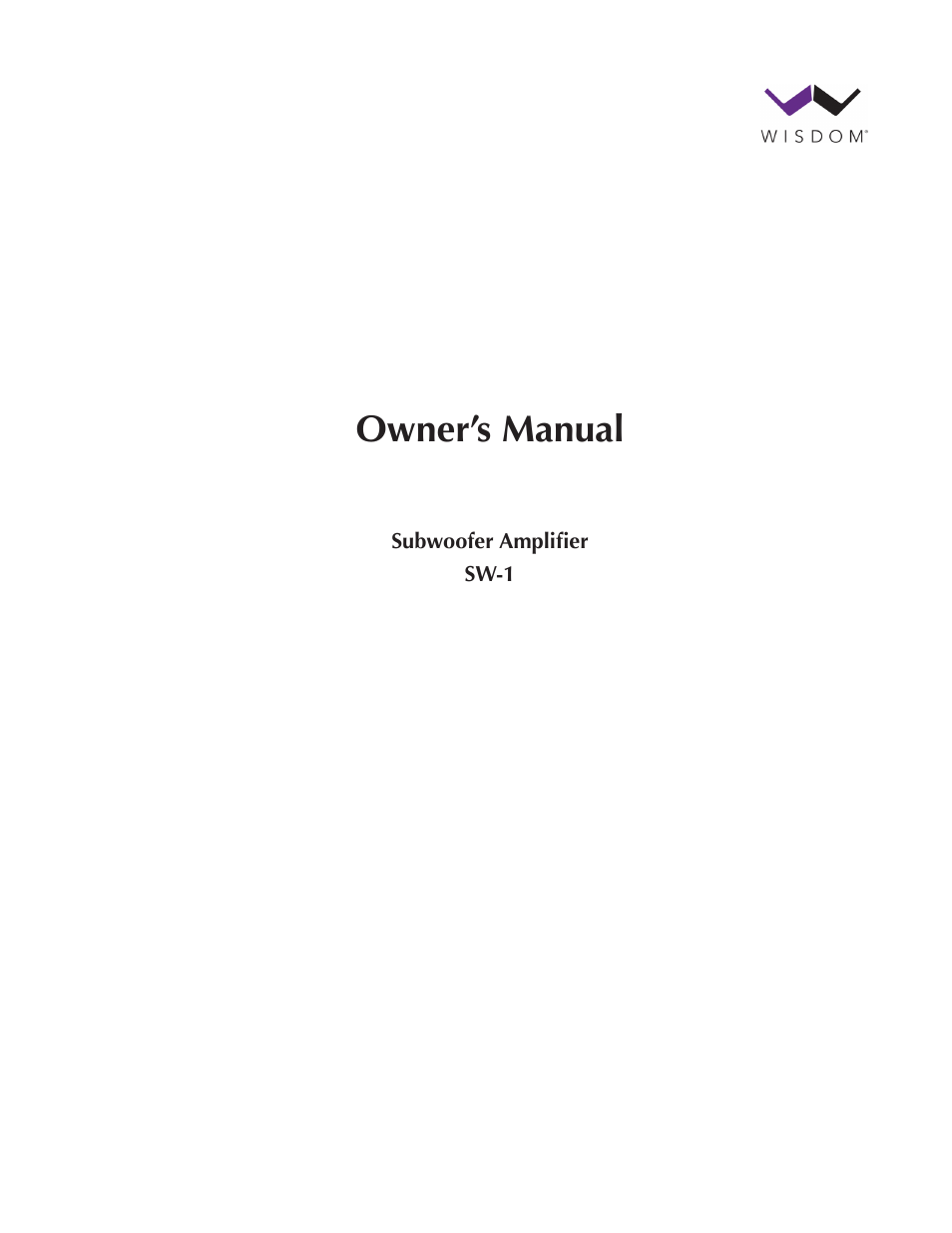 Wisdom Audio Series SW-1 User Manual | 20 pages