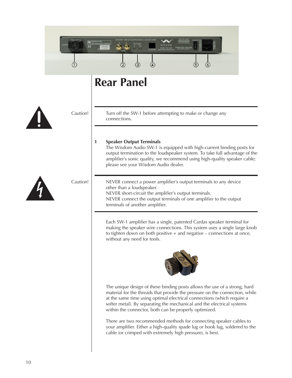 Rear panel | Wisdom Audio Series SW-1 User Manual | Page 10 / 20