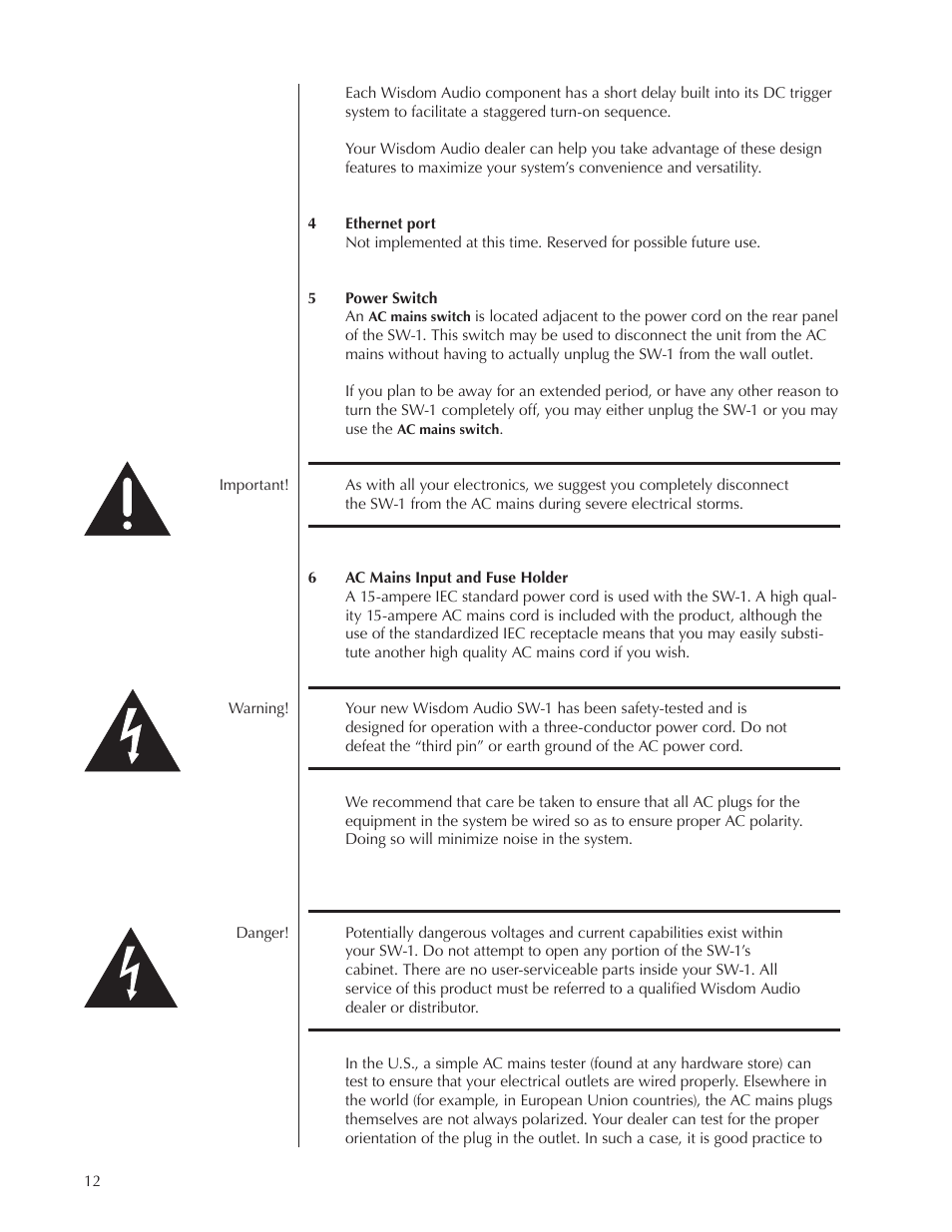 Wisdom Audio Series SW-1 User Manual | Page 12 / 20