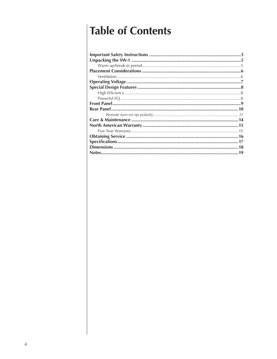 Wisdom Audio Series SW-1 User Manual | Page 4 / 20