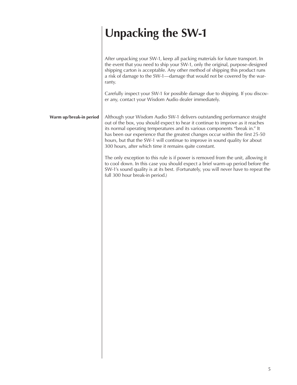 Unpacking the sw-1 | Wisdom Audio Series SW-1 User Manual | Page 5 / 20