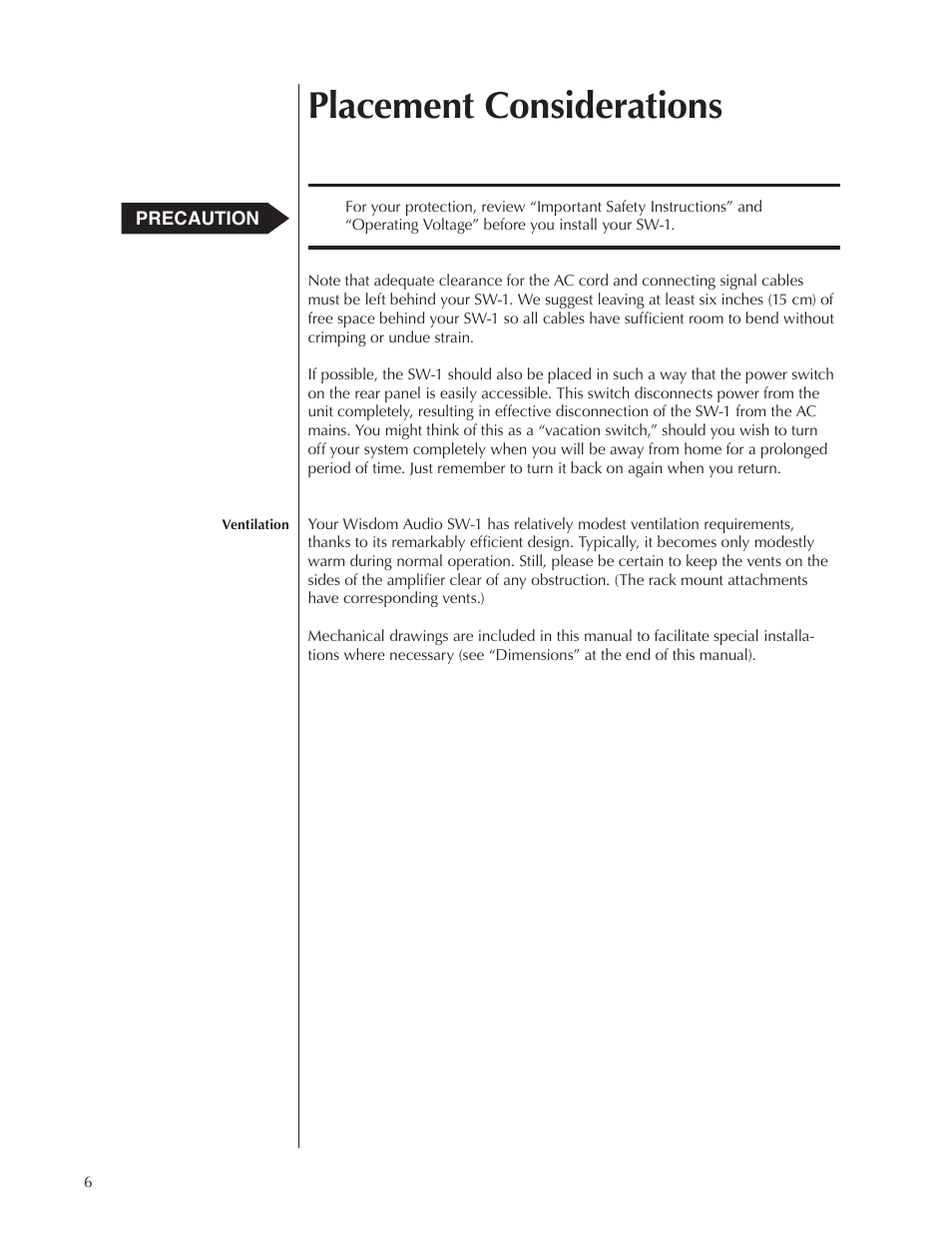 Placement considerations | Wisdom Audio Series SW-1 User Manual | Page 6 / 20