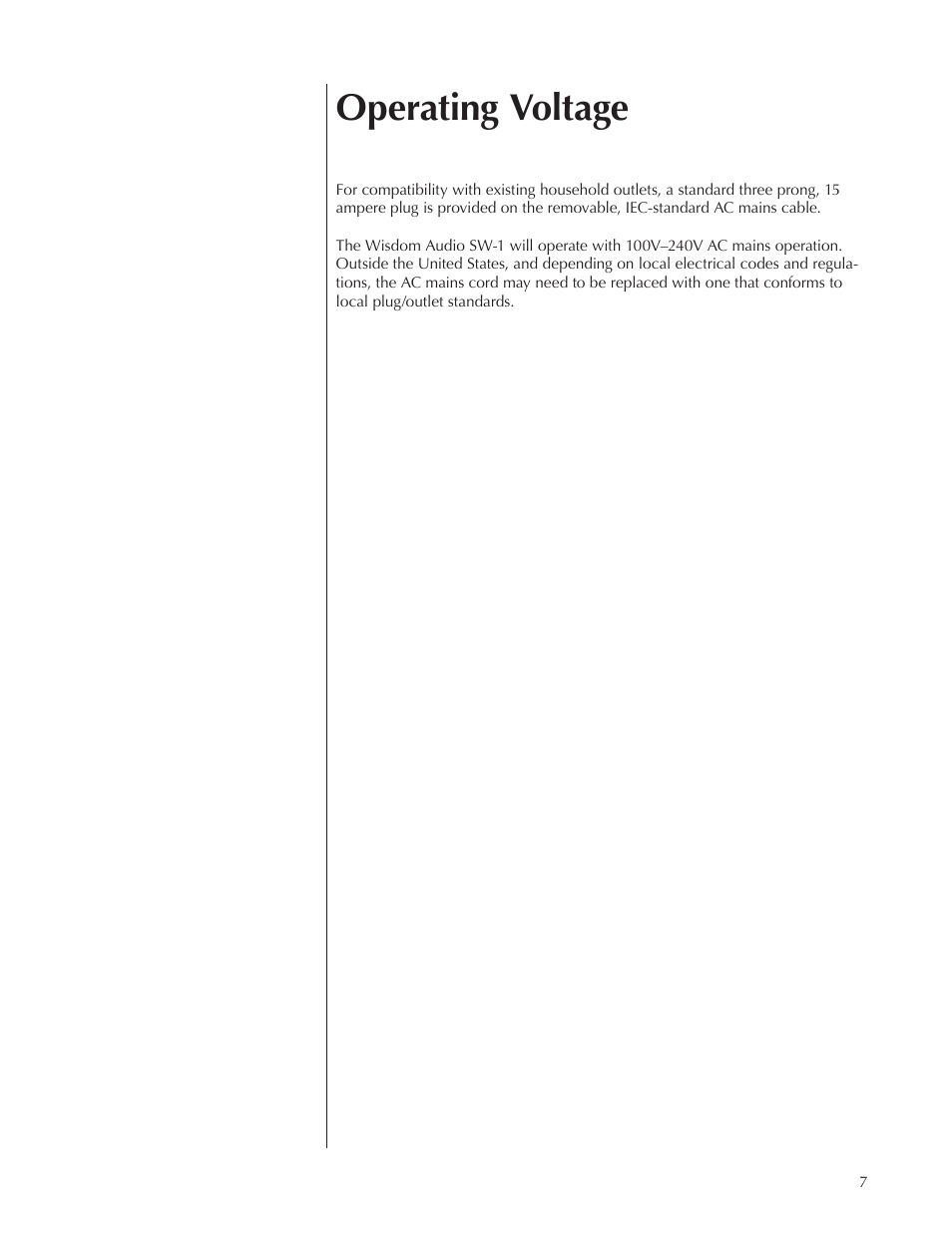 Operating voltage | Wisdom Audio Series SW-1 User Manual | Page 7 / 20