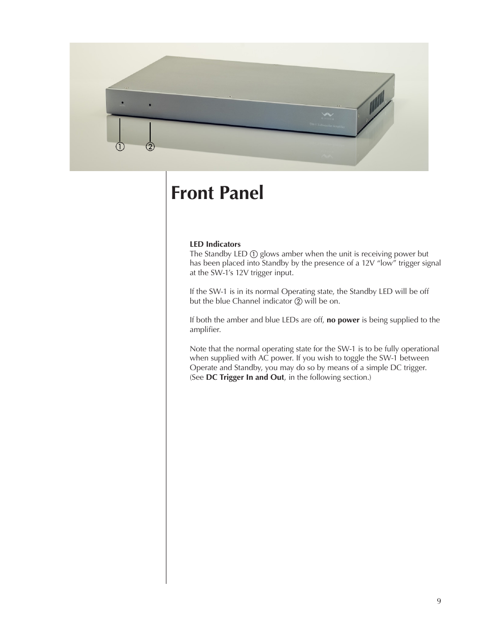 Front panel | Wisdom Audio Series SW-1 User Manual | Page 9 / 20