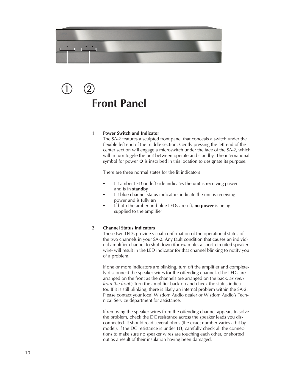 Front panel | Wisdom Audio Series SA-2 User Manual | Page 10 / 22