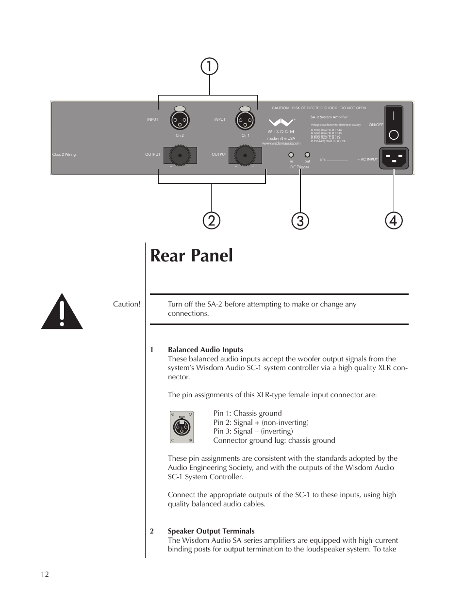 Rear panel | Wisdom Audio Series SA-2 User Manual | Page 12 / 22