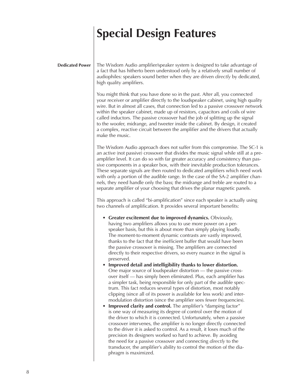 Special design features | Wisdom Audio Series SA-2 User Manual | Page 8 / 22
