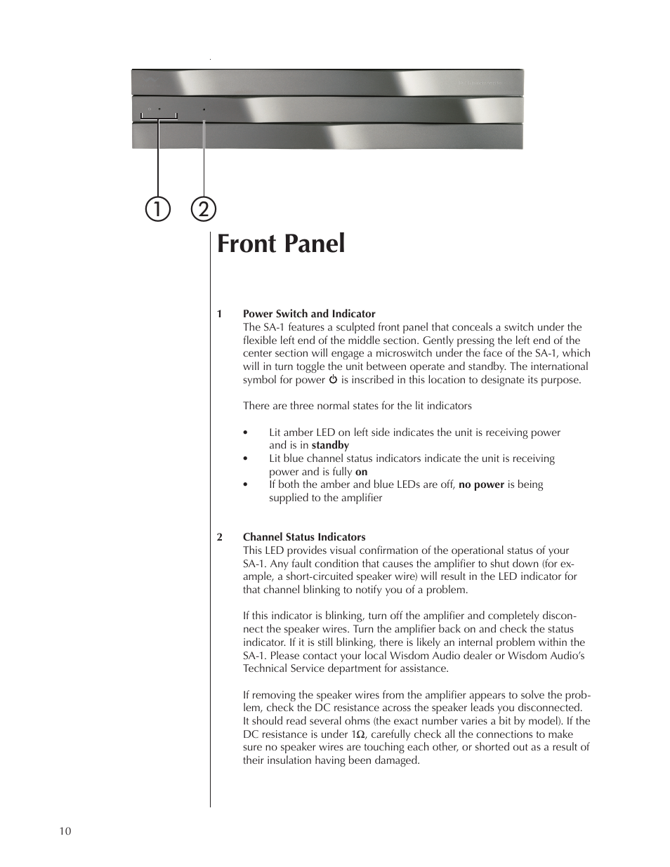 Front panel | Wisdom Audio Series SA-1 User Manual | Page 10 / 22