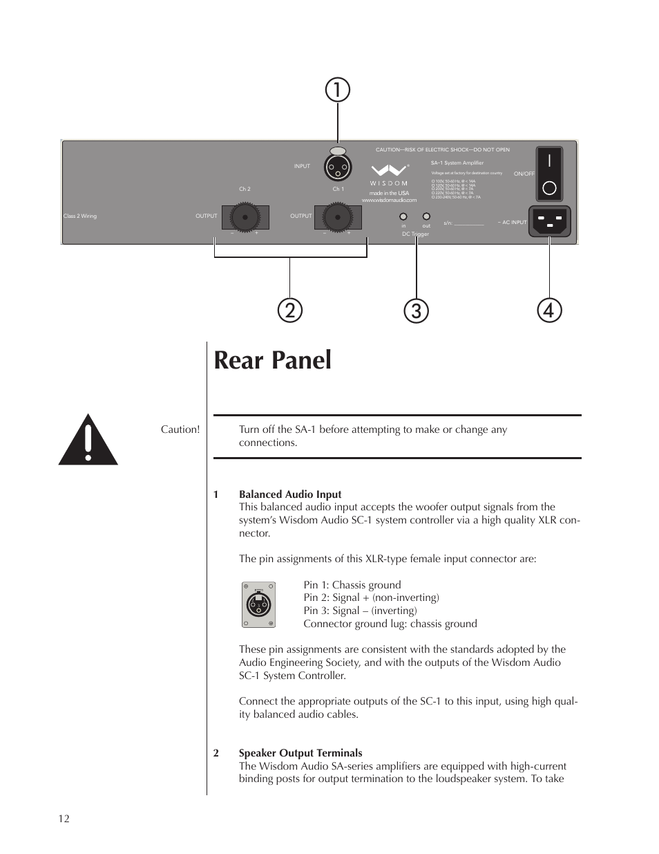 Rear panel | Wisdom Audio Series SA-1 User Manual | Page 12 / 22