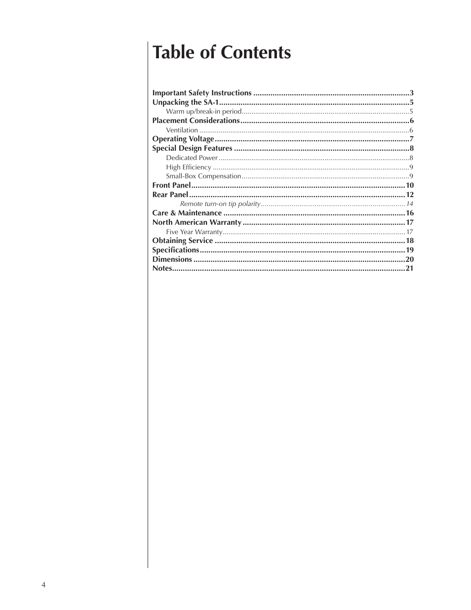 Wisdom Audio Series SA-1 User Manual | Page 4 / 22