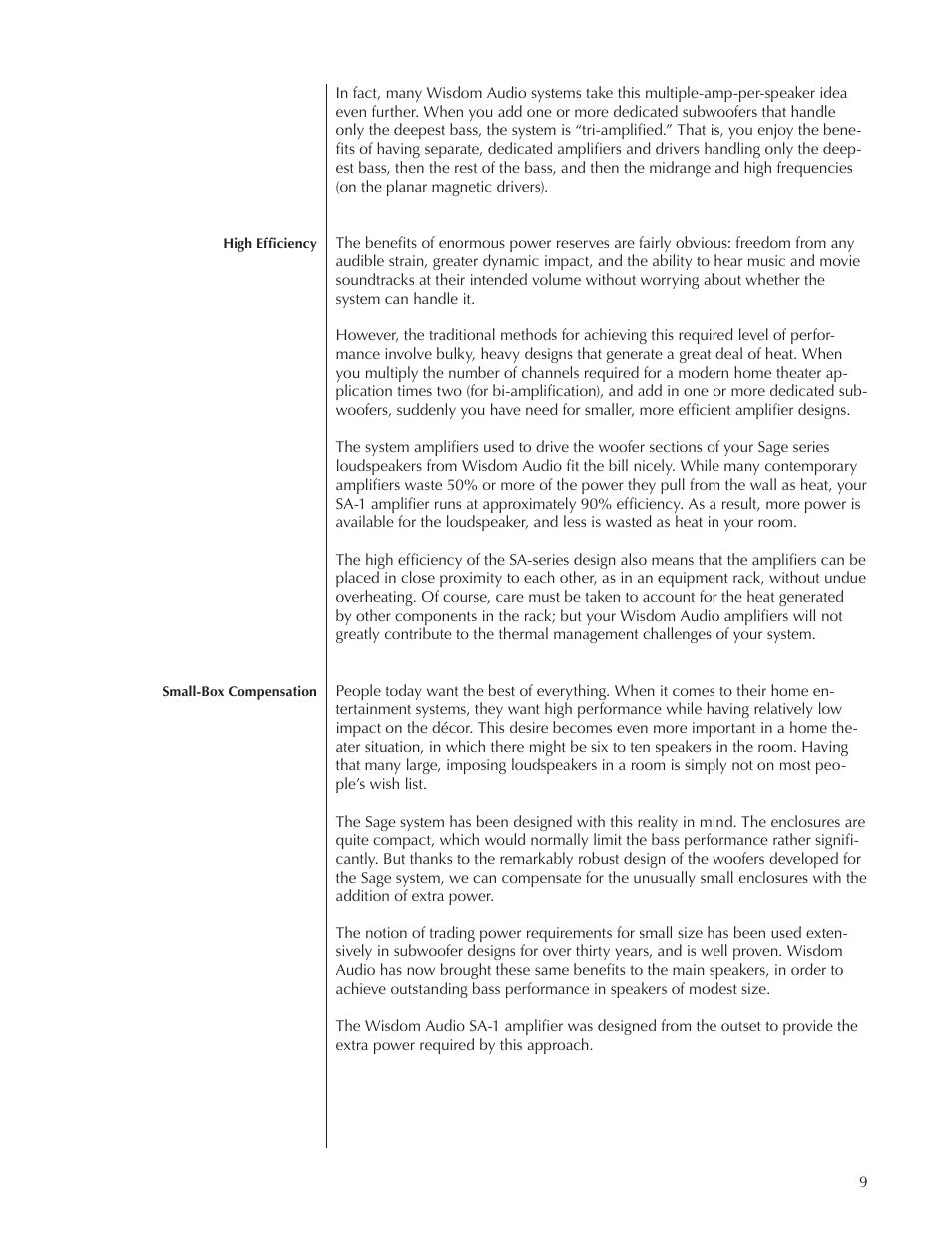 Wisdom Audio Series SA-1 User Manual | Page 9 / 22