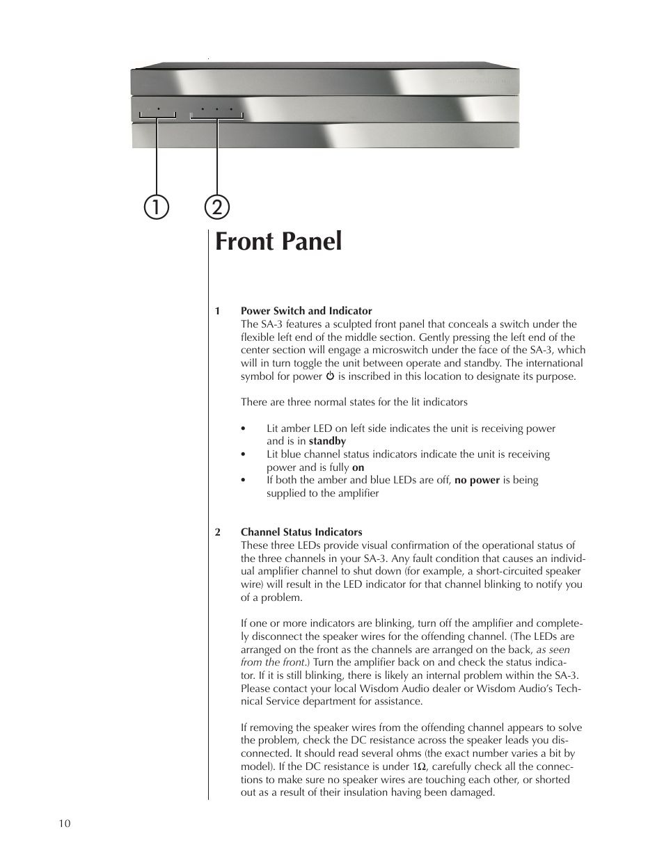 Front panel | Wisdom Audio Series SA-3 User Manual | Page 10 / 22
